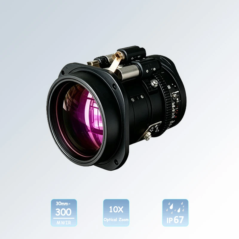 30&ndash;300&nbsp;mm 10-fach stufenlos optischer Zoom MWIR-Objektive